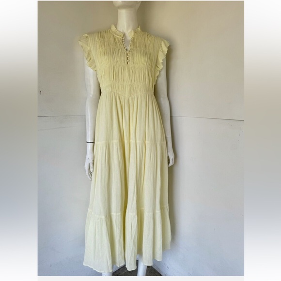 ba&sh Noah Shirred Midi Dress in Jaunde Yellow - Picture 14 of 16